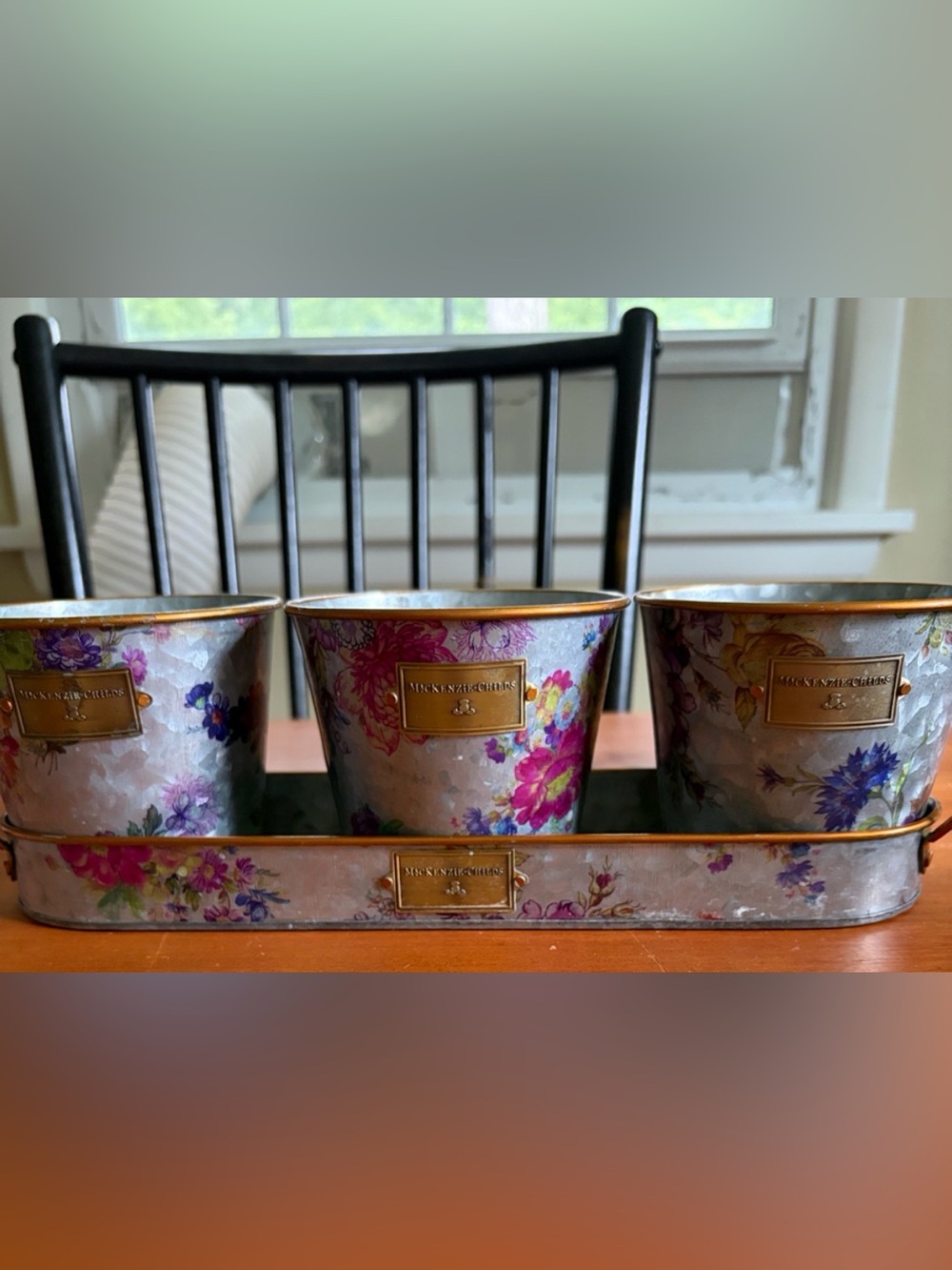 Mackenzie-Childs Flower Market Herb Pots & Tray Set 3 English Garden Cottagecore - Picture 2 of 12